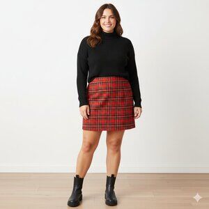 J.CREW Red Tartan Plaid Mini Skirt – Size 22 – Wool Blend – NWT Holiday Classic